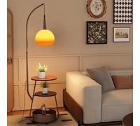 KlkrzJwy Lampadaire Globe En Verre Du Milieu Du Siècle Avec Plateau En Bois À Trois Couches Lampadaire Réglable En Hauteur Lampe Sur Pied Orange E27 Lampe Haute À Intensité Variable Pour Le Salon