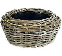 Klocke Pflanzkörbe Panier à plantes rond en rotin - Beige - Panier en osier avec insert pour extérieur/extérieur - Panier de jardin en osier - Cache-pot pour jardin (diamètre 35 cm, hauteur 14 cm)