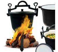 KlönBerg COQUILLE DE CUISINE DE CHASSE EN FONTE 8 L, intérieur émaillé blanc, idéale pour les feux de camp et la cuisine de plein air, le camping, les sorties en camping, les barbecues KB9904