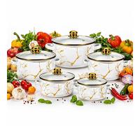 KlönBerg | Lot de 5 casseroles avec couvercle 16 / 18 / 20 / 22 / 24 cm | Casserole émaillée | Lot de casseroles blanches | Casserole émaillée | Induction KB9107