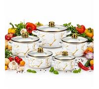 KlönBerg | Lot de 5 casseroles avec couvercle, batterie de cuisine blanche | Casserole émaillée | Induction KB9107