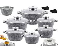 KlönBerg set de 12 casseroles | avec revêtement marbré | marmite | avec couvercle | revêtement antiadhésif | induction | idéal comme cadeau | KB3744
