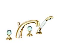 Kludi 1926 mélangeur de bain et douche à quatre trous 51524445G4 poignées en cristal, montage sur bord de carrelage, plaqué or 23 ct