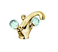 Kludi 1926 mitigeur lavabo 5101045G4 bec haut, avec garniture de vidage cristal, match0, plaqué or 23 ct