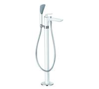 KLUDI BALANCE Mitigeur monocommandé pour bain et douche, montage au sol pour baignoire en pose libre, avec douchette à main, 525909175, Couleur: Blanc / Chrome