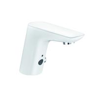 KLUDI BALANCE Robinetterie de lavabo électronique, montage monotrou, hauteur de bec 105mm, alimentation secteur, 5220091, Couleur: Blanc / Chrome