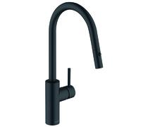 KLUDI E-GO VOICE Mitigeur électronique d'évier, bec pivotant, avec douchette de vaisselle, 423006677, Couleur: noir mat profond