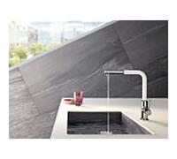 Kludi Mitigeur de cuisine L-ine S Monocommande, douchette extractible, Chrome/blanc 408519375