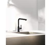 KLUDI L-LINE S Mitigeur monocommandé pour évier, Eco, levier fermé, bec pivotant, 408033975, Couleur: noir mat
