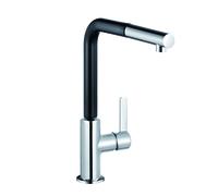 KLUDI L-LINE S Mitigeur monocommandé pour évier, Eco, levier fermé, becs extractibles, 408518775, Couleur: noir mat / chrome