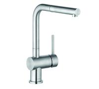 KLUDI L STEEL Mitigeur monocommandé pour évier, bec extractible, levier fermé, EcoPlus, acier inox brossé, 45851F877