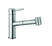 KLUDI STEEL Mitigeur monocommandé pour évier, levier fermé, avec douchette à vaisselle, Eco, acier inox brossé, 44851F860