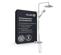 KLUDI - X1 6906705-81 Système de douche avec pommeau et douchette à main, thermostat Dual Shower System, montage mural, robinet thermostatique, diamètre 250 mm, 3 types de jet, chromé
