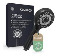 KLUDI-X1 Douchette anti calcaire avec 3 types de jets, douchette économisant l'eau en option (standard 15l/min, option 9 l/min, douchette à main (Ø10,7 cm), noir mat