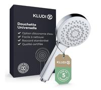 KLUDI-X1 Douchette universale 1 jet, anti calcaire facile à nettoyer, douchette économisant l'eau en option (standard 15 l/m, option 9 l/min), douchette à main (Ø10,7 cm), chromé