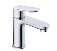 KLUDI - X1 robinet de lavabo chromé, robinet économiseur d'eau pour salle de bain, taille M, hauteur d'écoulement 95 mm, cartouche en céramique, mitigeur lavabo avec tuyaux de raccordement, démarrage