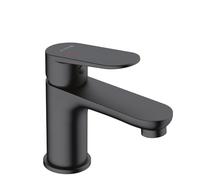 KLUDI - X1 robinet de lavabo noir mat, robinet économiseur d'eau salle de bain taille S, hauteur d'écoulement 75 mm, cartouche en céramique, mitigeur lavabo avec tuyaux de raccordement, démarrage à