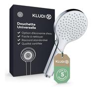 KLUDI-X3 Douchette universale 1 jet, anti calcaire facile à nettoyer, douchette économisant l'eau en option (standard 15l/min, option 9 l/min), douchette à main (Ø11,7 cm), chromé
