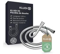 KLUDI-X3 Flexible de douche universel 1,25 m, facile à nettoyer, flexible avec double protection anti-torsion, flexible douce résistant aux plis avec raccord standard G1/2, chromé