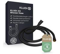 KLUDI-X3 Flexible de douche universel 1,25 m, facile à nettoyer, flexible avec double protection anti-torsion, flexible douce résistant aux plis avec raccord standard G1/2, noir mat