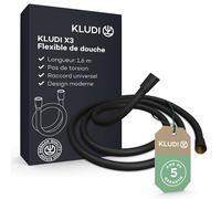 KLUDI-X3 Flexible de douche universel 1,60 m, facile à nettoyer, flexible avec double protection anti-torsion, flexible douce résistant aux plis avec raccord standard G1/2, noir mat