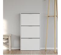 Meuble à chaussures 3 portes, Meuble à chaussures étroit, Fini en blanc brillant, Mesures : 60 cm (Largeur) x 113 cm (Hauteur) x 22 cm (Profondeur)