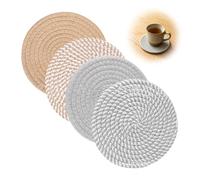 Kluz Dessous de Plat Rond Tressé en Coton, Lot de 4 Dessous de Verre Style Nordique pour Tasse, Bol, Assiette et Casserole, Protection de la Table Contre la Chaleur, Gris Kaki