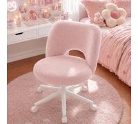 Klyvvo Chaise de Bureau à Roues, Charge Maximale 200kg, Chaise de Maquillage en Peluche Respirante, Chaise de Bureau Réglable en Hauteur, Chaise Pivotante pour Bureau, Chambre, Salle d'étude, Rose