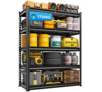 Klyvvo Étagère pour Charges Lourdes, 86x45x160 cm, Capacité 1750 kg, Niveau á 350 kg, Meuble de Rangement en métal, 5 étagères réglables, pour Garage, Cave, Stockage, Noir