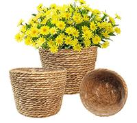 KMERCE 3Pcs Caches Pot Plante en Osier, Panier à Plantes d'Intérieur, Pots de Fleurs Jardin décoratif en jonc de mer Seagrass, Panier de Rangement, diametre 18cm, 22cm, 25cm
