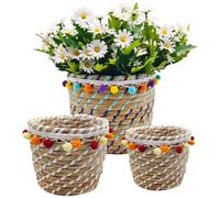 KMERCE 3Pcs Caches Pot Plante Osier, Panier à Plantes d'Intérieur bohème, Pots de Fleurs Jardin décoratif Seagrass, Panier de Rangement, diametre 12cm, 17cm, 23cm