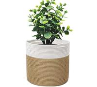 KMERCE Grand Pot de Fleurs Tressé, Cache Pot Plante Interieur, Panier à Plantes en Corde de Coton pour décoration Intérieure, Panier de Rangement pour Jouets, Vêtements - Diamètre 30cm (Jaune+Blanc)