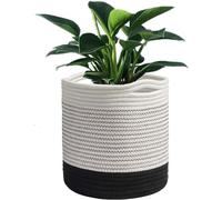 KMERCE Grand Pot de Fleurs Tressé, Cache Pot Plante Interieur, Panier à Plantes en Corde de Coton pour décoration Intérieure, Panier de Rangement pour Jouets, Vêtements - Diamètre 30cm (Blanc+Noir)