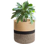 KMERCE Grand Pot de Fleurs Tressé, Cache Pot Plante Interieur, Panier à Plantes en Corde de Coton pour décoration Intérieure, Panier de Rangement pour Jouets, Vêtements - Diamètre 25cm (Jaune+Noir)