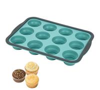 KMFYMPT Moule Muffins Silicone, 12 Cavités Moule a Muffin, Anti-Adhésif Plaque à Muffins pour Cupcakes, Brownies, Pudding, 31 x 22,5 x 3,5 cm (Bleu-Vert)