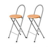 KMH® Bill Lot de 2 tabourets de bar pliants avec dossier et repose-pieds | 73 cm de hauteur d'assise, déjà monté, pliable, peu encombrant, avec structure en acier et siège en MDF décor hêtre - Pour