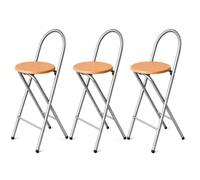 KMH® Bill Lot de 3 tabourets de bar pliants avec dossier et repose-pieds | 73 cm de hauteur d'assise, déjà monté, pliable, peu encombrant, avec structure en acier et siège en MDF décor hêtre - Pour