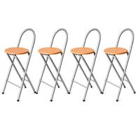 KMH® Bill Lot de 4 tabourets de bar pliants avec dossier et repose-pieds | 73 cm de hauteur d'assise, déjà monté, pliable, peu encombrant, avec structure en acier et siège en MDF décor hêtre - Pour