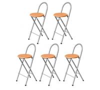 KMH® Bill Lot de 5 tabourets de bar pliants avec dossier et repose-pieds | 73 cm de hauteur d'assise, déjà monté, pliable, peu encombrant, avec structure en acier et siège en MDF décor hêtre - Pour