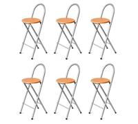 KMH® Bill Lot de 6 tabourets de bar pliants avec dossier et repose-pieds | 73 cm de hauteur d'assise, déjà monté, pliable, peu encombrant, avec structure en acier et siège en MDF décor hêtre - Pour