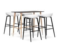 KMTNERVG Ensemble de bar 5 pièces noir et blanc avec table de comptoir | Plateau de table en MDF, pieds en métal aspect bois, siège en polypropylène, charge maximale de 110 kg