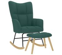 KMTNERVG Fauteuil à bascule avec repose-pieds en tissu vert foncé | tissu polyester, cadre en bois et métal, accoudoirs rembourrés, mouvement de balançoire doux, tabouret polyvalent