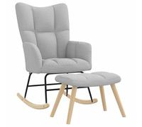 KMTNERVG Fauteuil à bascule avec repose-pieds, tissu gris nuage | Housse en polyester, cadre en bois et métal, rembourrage épais, accoudoirs, mouvement de balançoire doux