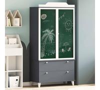 KMUNGDWG Armoire avec tableau noir - 90 x 45 x 180 cm - Vert/blanc | Matériau en bois robuste, portes avec charnières, étagères stables, pour