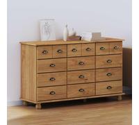 KMUNGDWG ASKIM Commode à tiroirs en pin massif marron 79 x 40 x 133,5 cm avec de nombreux tiroirs et poignées en coquillage pour beaucoup d'espace de rangement au design moderne