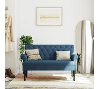 KMUNGDWG Banc avec dossier en tissu Bleu 120 x 62 x 75,5 cm | Assise rembourrée, reliure à boutons, pieds en bois d'hévéa massif, structure en contreplaqué, charge maximale de 110 kg
