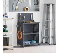 KMUNGDWG Chariot à outils anthracite 65 x 35 x 111 cm en acier laminé à froid, chariot d'atelier mobile avec roulettes et roues verrouillables, 12 crochets et étagères généreuses pour un rangement