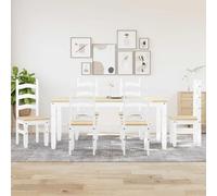 KMUNGDWG Ensemble de 7 pièces Panama blanc en bois massif de pin, table à manger stable avec plateau de table robuste pour repas et décoration, surface lisse facile d'entretien, minimaliste