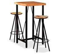 KMUNGDWG Ensemble de bar 3 pièces en bois massif d'acacia et bois vieilli aspect industriel avec 1 table haute et 2 tabourets de bar, table haute en bois d'acacia massif fait à la main, tabouret de