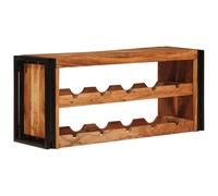 KMUNGDWG Étagère à vin murale en bois d'acacia massif - 100 x 45 x 33 cm - Marron - Design industriel avec cadre en fer robuste pour rangement rectangulaire de bouteilles de vin